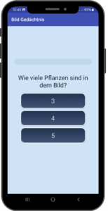 Screenshot der Übung „Bild Gedächtnis“ zur Stärkung von visueller Merkfähigkeit und Sprachverknüpfung.