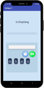 Screenshot der Übung „Verben“ zur Wortschatzaktivierung und Satzbildung bei Aphasie.