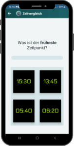 AphasiaAid Zeitvergleich-Übung - kognitives Training für Schlaganfall-Patienten zum Vergleichen von Uhrzeiten und Stärkung zeitlichen Denkens